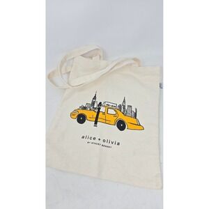 Alice + Olivia Stacey Bendet NYC Yellow Taxi Canvas Tote Bag Cream Shoulder Bag